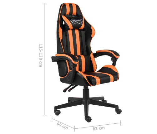 Silla gaming de cuero sintético negro y naranja