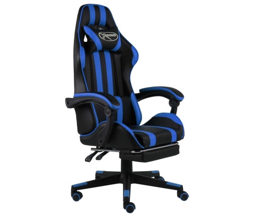 Silla gaming con reposapiés cuero sintético negro y azul