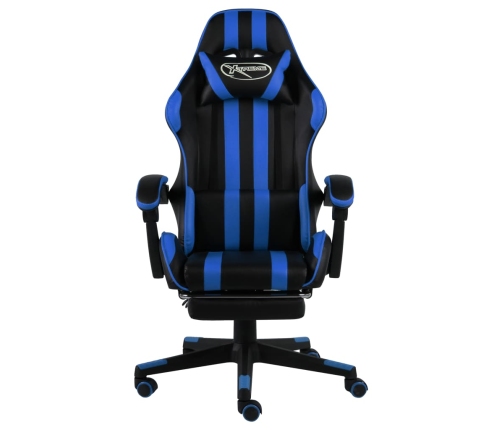 Silla gaming con reposapiés cuero sintético negro y azul