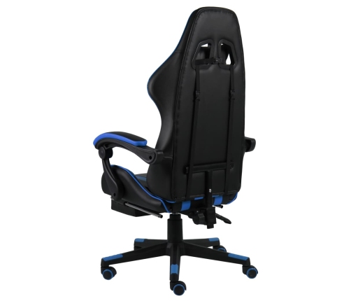 Silla gaming con reposapiés cuero sintético negro y azul