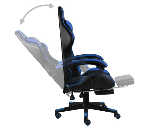 Silla gaming con reposapiés cuero sintético negro y azul