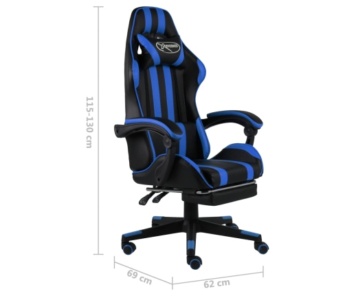 Silla gaming con reposapiés cuero sintético negro y azul