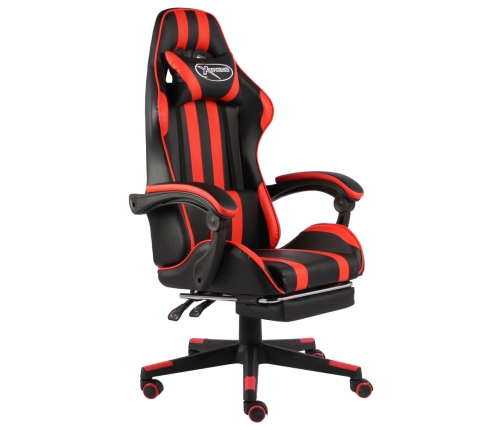 Silla gaming con reposapiés cuero sintético negro y rojo