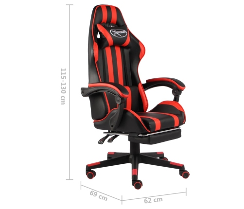 Silla gaming con reposapiés cuero sintético negro y rojo