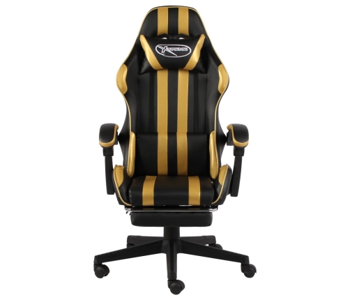 Silla gaming con reposapiés cuero sintético negro y dorado