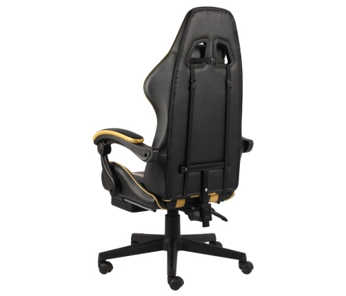 Silla gaming con reposapiés cuero sintético negro y dorado