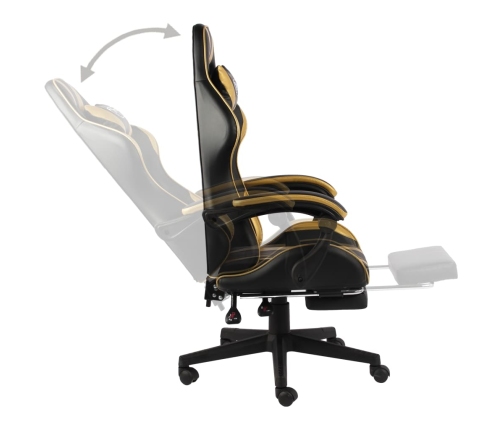 Silla gaming con reposapiés cuero sintético negro y dorado