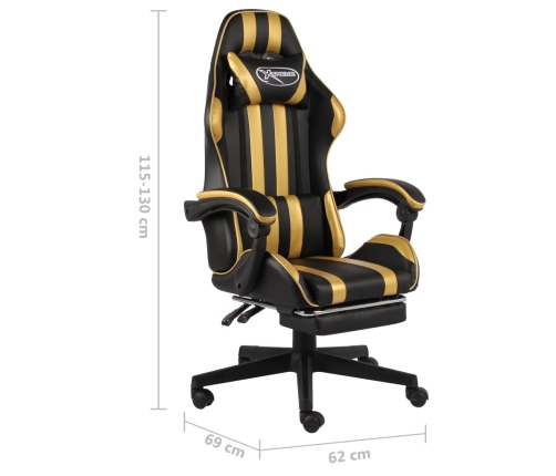 Silla gaming con reposapiés cuero sintético negro y dorado