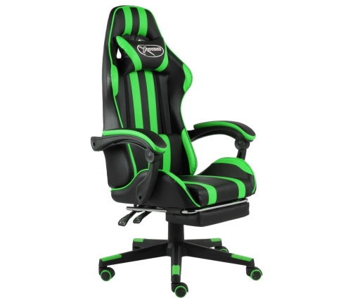 Silla gaming con reposapiés cuero sintético negro y verde