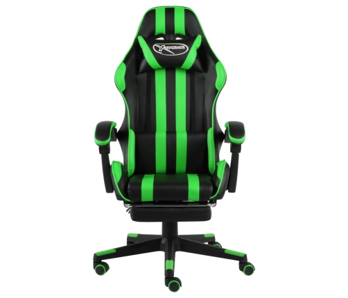 Silla gaming con reposapiés cuero sintético negro y verde