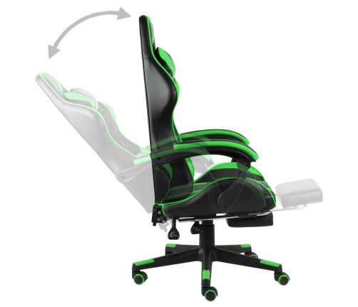 Silla gaming con reposapiés cuero sintético negro y verde