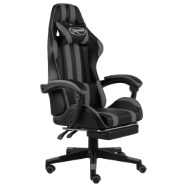 Silla gaming con reposapiés cuero sintético negro y gris