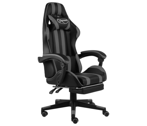 Silla gaming con reposapiés cuero sintético negro y gris