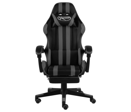 Silla gaming con reposapiés cuero sintético negro y gris