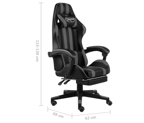 Silla gaming con reposapiés cuero sintético negro y gris