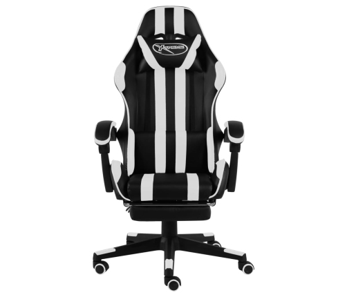 Silla gaming con reposapiés cuero sintético negro y blanco