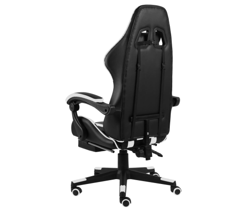 Silla gaming con reposapiés cuero sintético negro y blanco