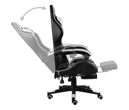 Silla gaming con reposapiés cuero sintético negro y blanco