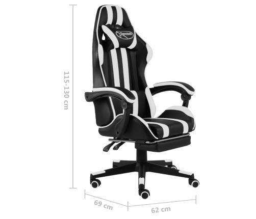 Silla gaming con reposapiés cuero sintético negro y blanco