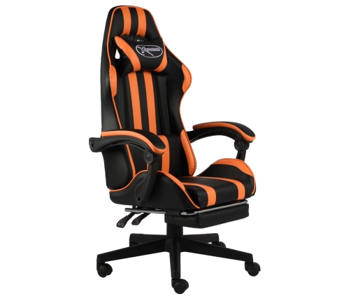 Silla gaming con reposapiés cuero sintético negro y naranja