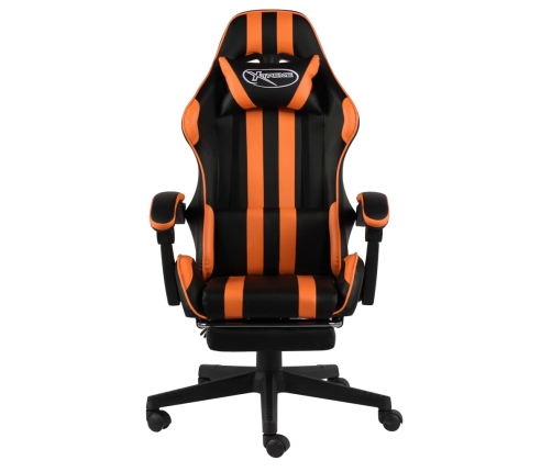 Silla gaming con reposapiés cuero sintético negro y naranja