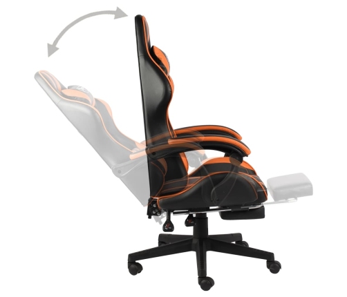 Silla gaming con reposapiés cuero sintético negro y naranja