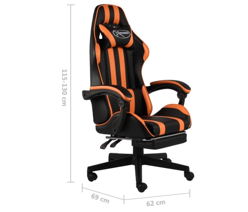 Silla gaming con reposapiés cuero sintético negro y naranja