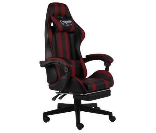 Silla gaming con reposapiés cuero sintético negro y rojo tinto