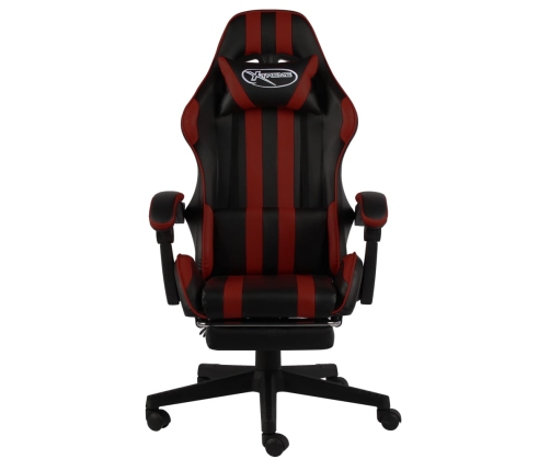 Silla gaming con reposapiés cuero sintético negro y rojo tinto