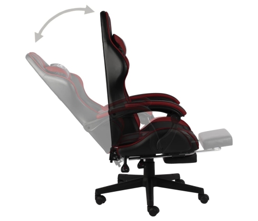 Silla gaming con reposapiés cuero sintético negro y rojo tinto