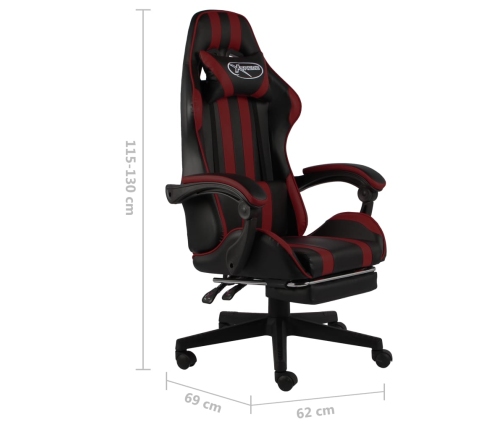 Silla gaming con reposapiés cuero sintético negro y rojo tinto