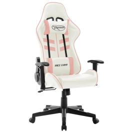 Silla de gaming de cuero sintético blanco y rosa