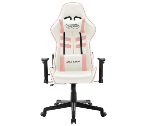 Silla de gaming de cuero sintético blanco y rosa