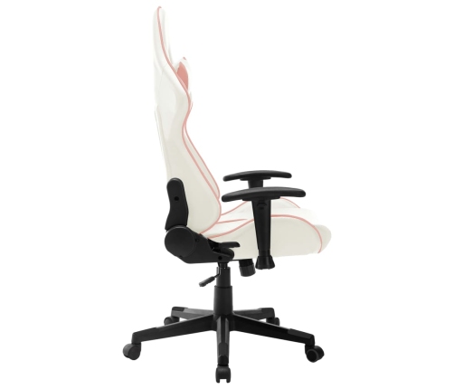 Silla de gaming de cuero sintético blanco y rosa