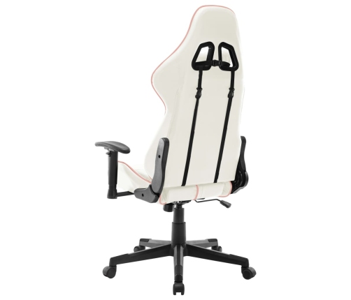 Silla de gaming de cuero sintético blanco y rosa