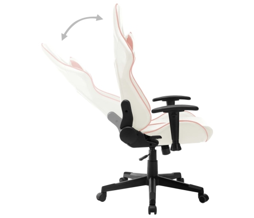 Silla de gaming de cuero sintético blanco y rosa