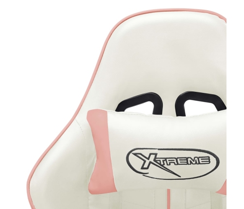 Silla de gaming de cuero sintético blanco y rosa