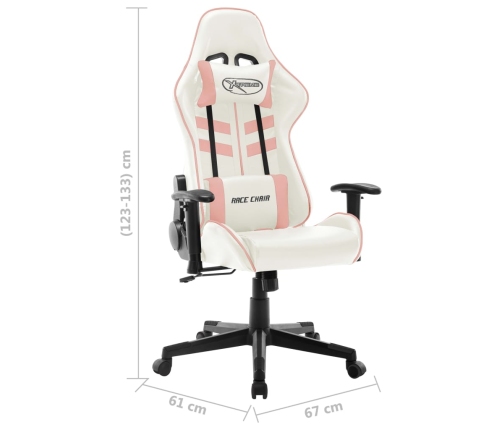 Silla de gaming de cuero sintético blanco y rosa