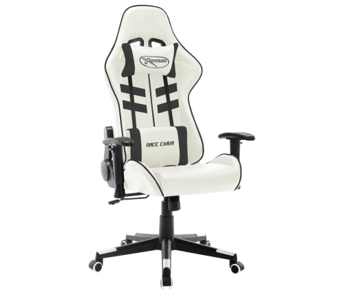 Silla de gaming de cuero sintético blanco y negro