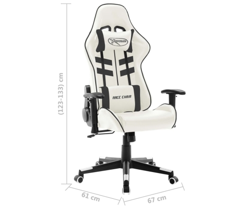 Silla de gaming de cuero sintético blanco y negro