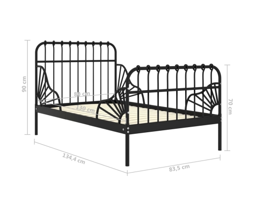 Estructura de cama extensible metal negra 80x130/200 cm