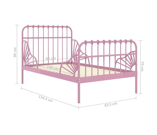 Estructura de cama extensible metal rosa 80x130/200 cm