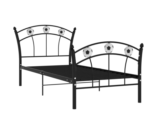 Estructura de cama con diseño de fútbol metal negro 90x200 cm