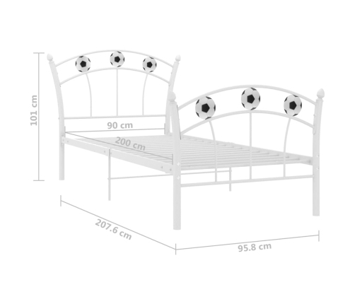 Estructura de cama con diseño de fútbol metal blanco 90x200 cm