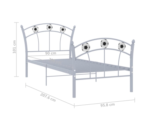 Estructura de cama con diseño de fútbol metal gris 90x200 cm