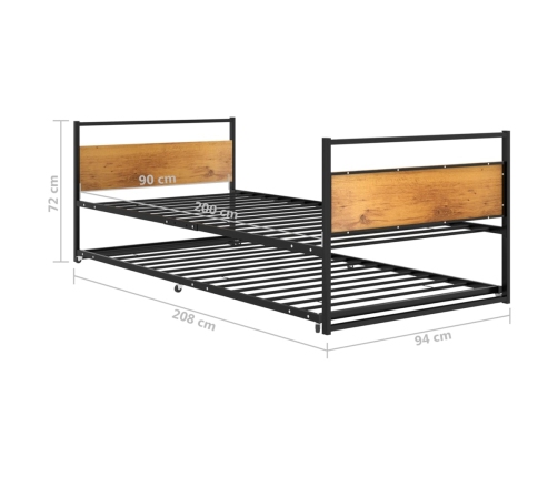 Estructura de cama extraíble metal negro 90x200 cm