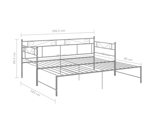 Estructura de sofá cama extraíble metal gris 90x200 cm