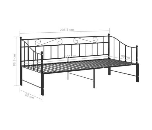 Estructura de sofá cama extraíble de metal negro 90x200 cm