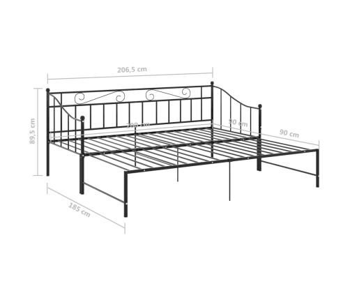 Estructura de sofá cama extraíble de metal negro 90x200 cm