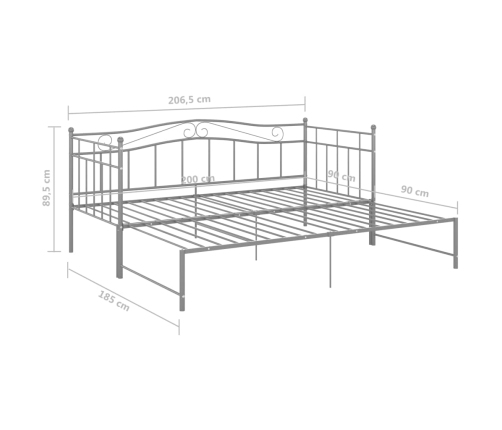 Estructura de sofá cama extraíble de metal gris 90x200 cm